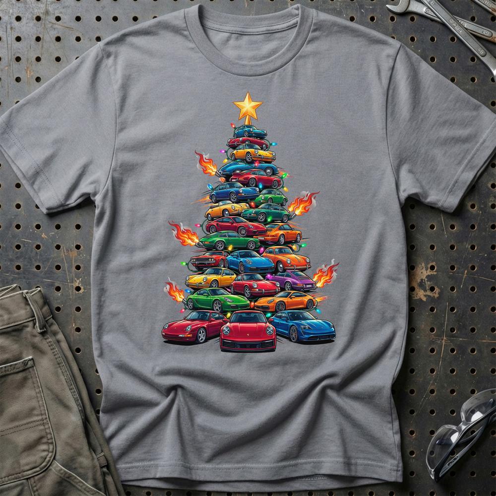 Porsche Juletræ Christmas Tree - Unisex T-Shirt-Beklædning-Porsche-Grå Sport-S-Garage Culture Shop- garage - man cave - merchandise