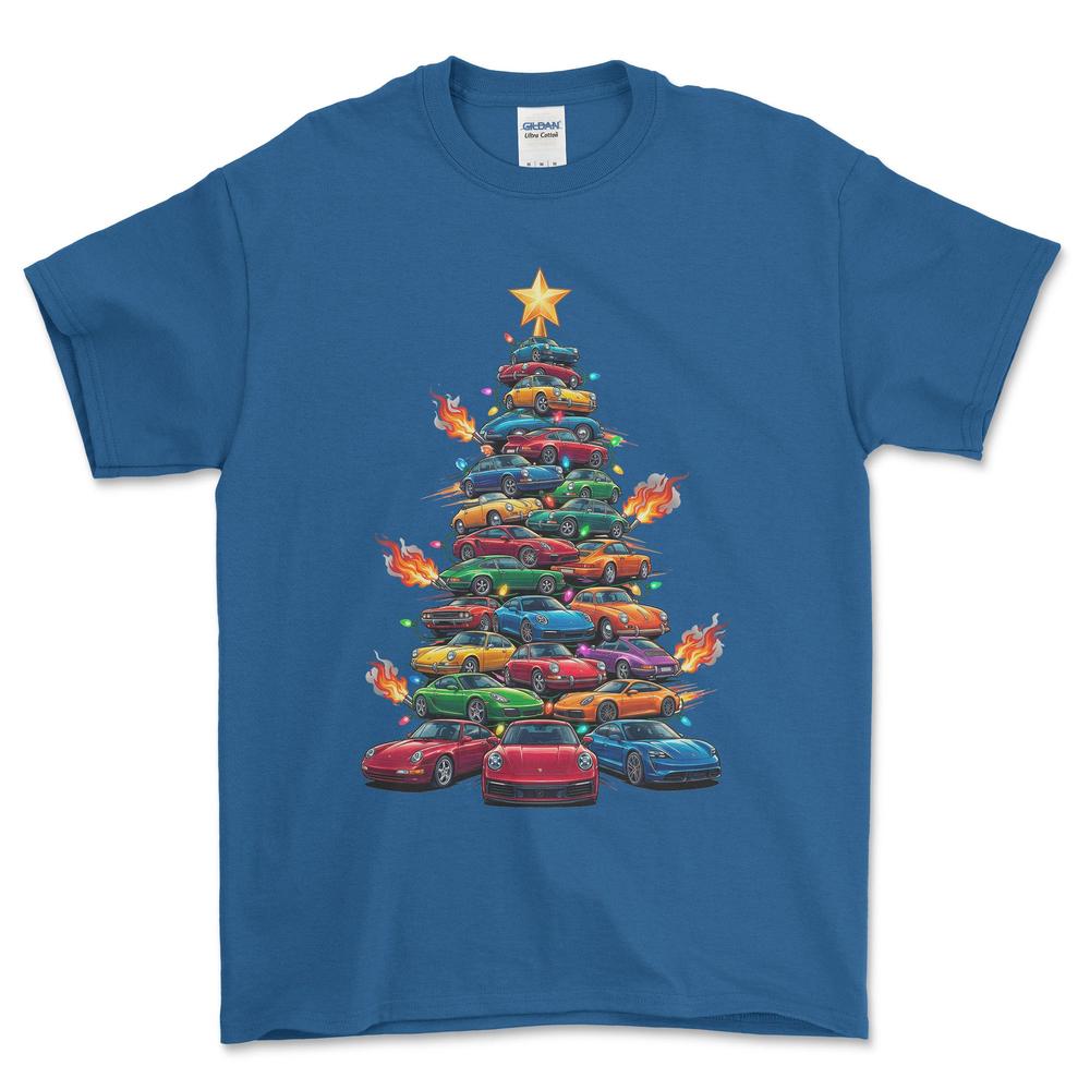 Porsche Juletræ Christmas Tree - Unisex T-Shirt-Beklædning-Porsche-Blå Royal-S-Forside-Garage Culture Shop- garage - man cave - merchandise