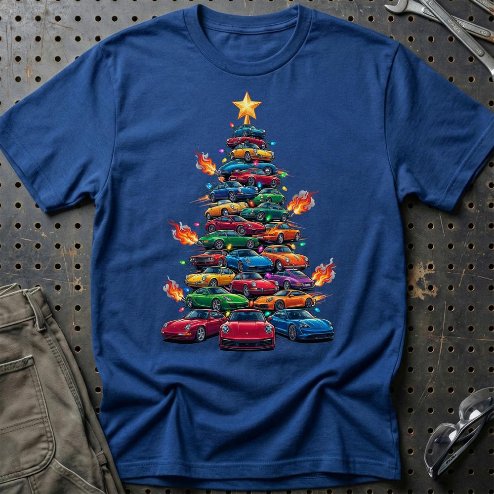 Porsche Juletræ Christmas Tree - Unisex T-Shirt-Beklædning-Porsche-Blå Royal-S-Garage Culture Shop- garage - man cave - merchandise