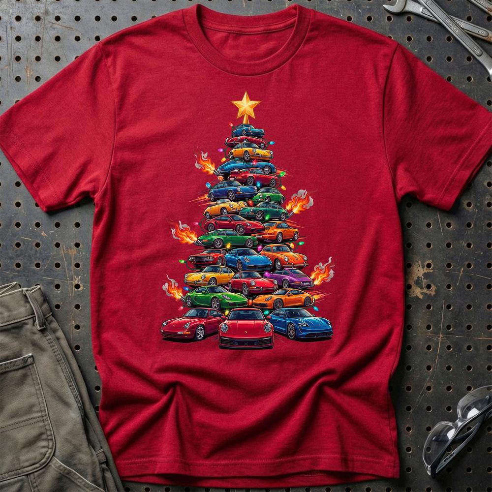 Porsche Juletræ Christmas Tree - Unisex T-Shirt-Beklædning-Porsche-Rød-S-Garage Culture Shop- garage - man cave - merchandise