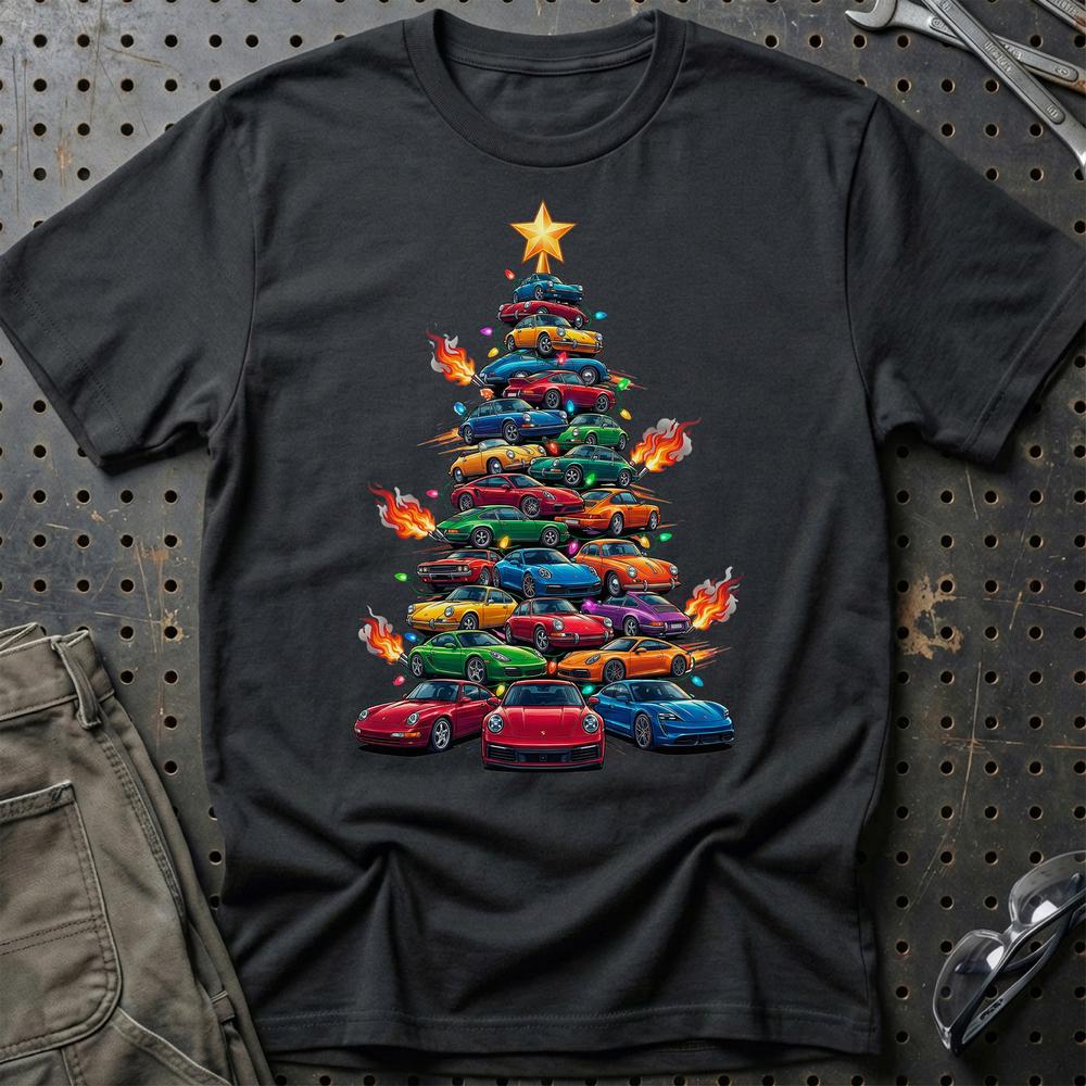 Porsche Juletræ Christmas Tree - Unisex T-Shirt-Beklædning-Porsche-Sort-S-Garage Culture Shop- garage - man cave - merchandise