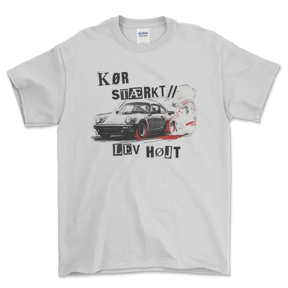 Porsche Kør Stærkt Lev Højt - Unisex T-Shirt-Beklædning-Porsche-Hvid-S-Garage Culture Shop- garage - man cave - merchandise