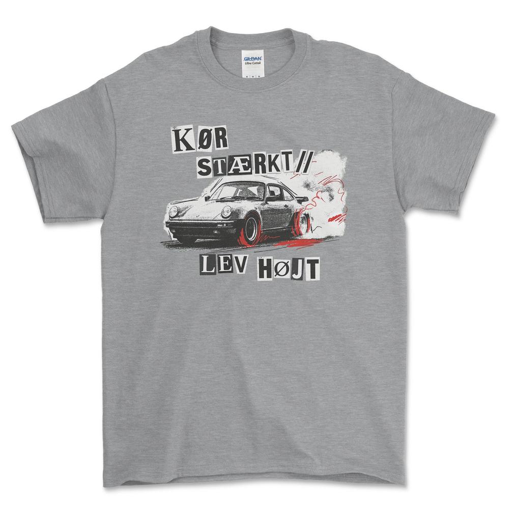 Porsche Kør Stærkt Lev Højt - Unisex T-Shirt-Beklædning-Porsche-Grå Sport-S-Garage Culture Shop- garage - man cave - merchandise