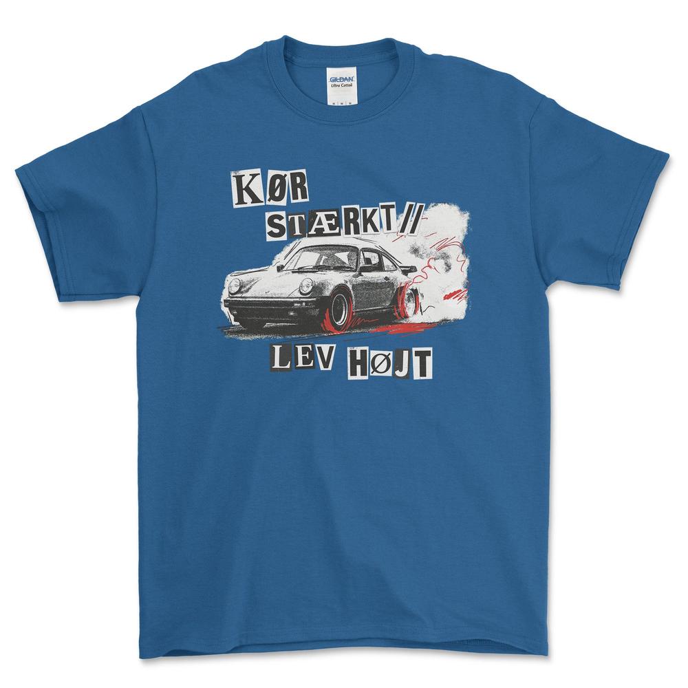Porsche Kør Stærkt Lev Højt - Unisex T-Shirt-Beklædning-Porsche-Blå Royal-S-Garage Culture Shop- garage - man cave - merchandise