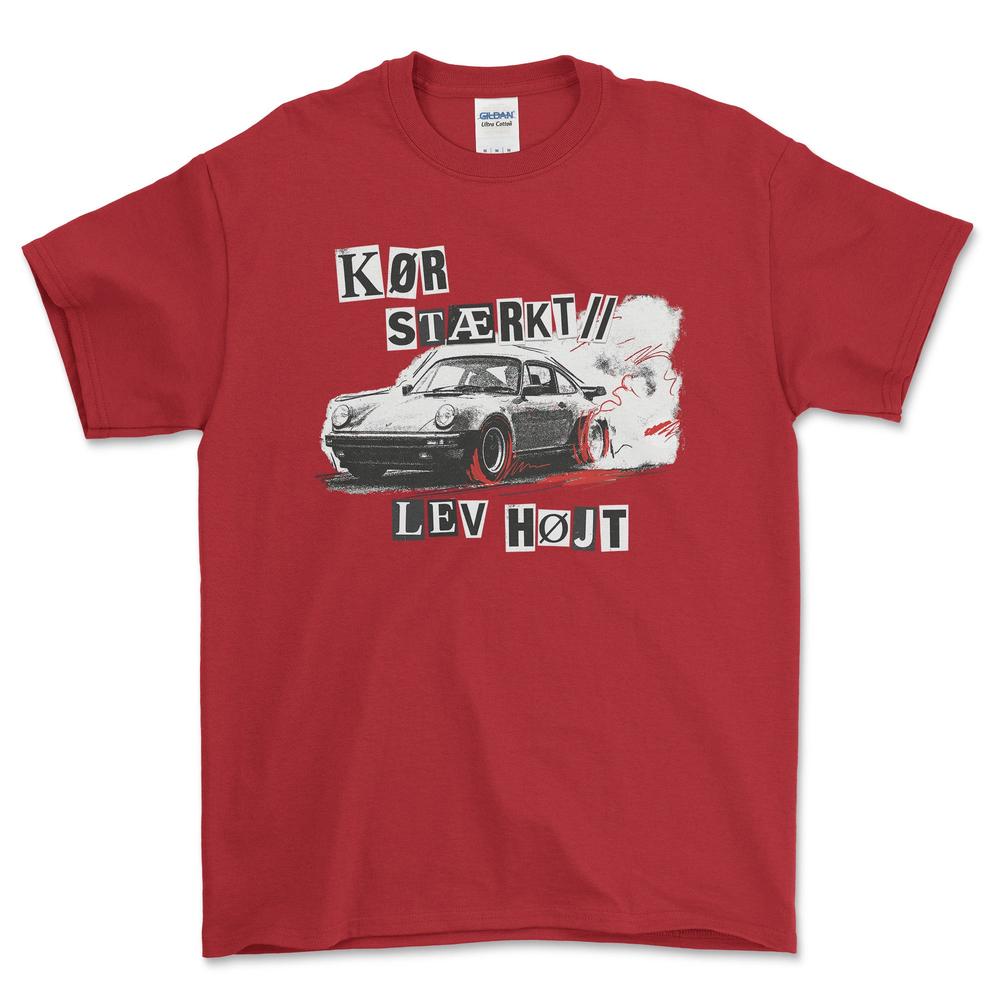 Porsche Kør Stærkt Lev Højt - Unisex T-Shirt-Beklædning-Porsche-Rød-S-Garage Culture Shop- garage - man cave - merchandise