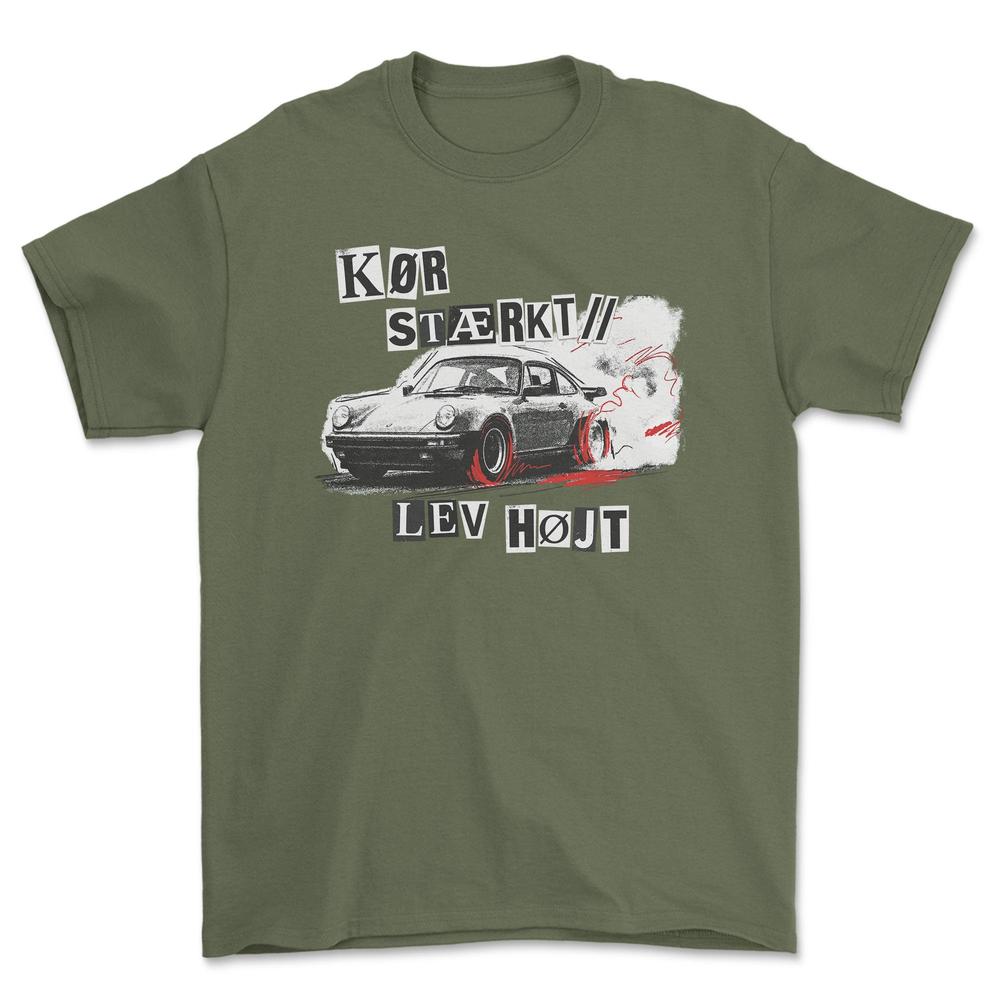 Porsche Kør Stærkt Lev Højt - Unisex T-Shirt-Beklædning-Porsche-Grøn Militær-S-Garage Culture Shop- garage - man cave - merchandise