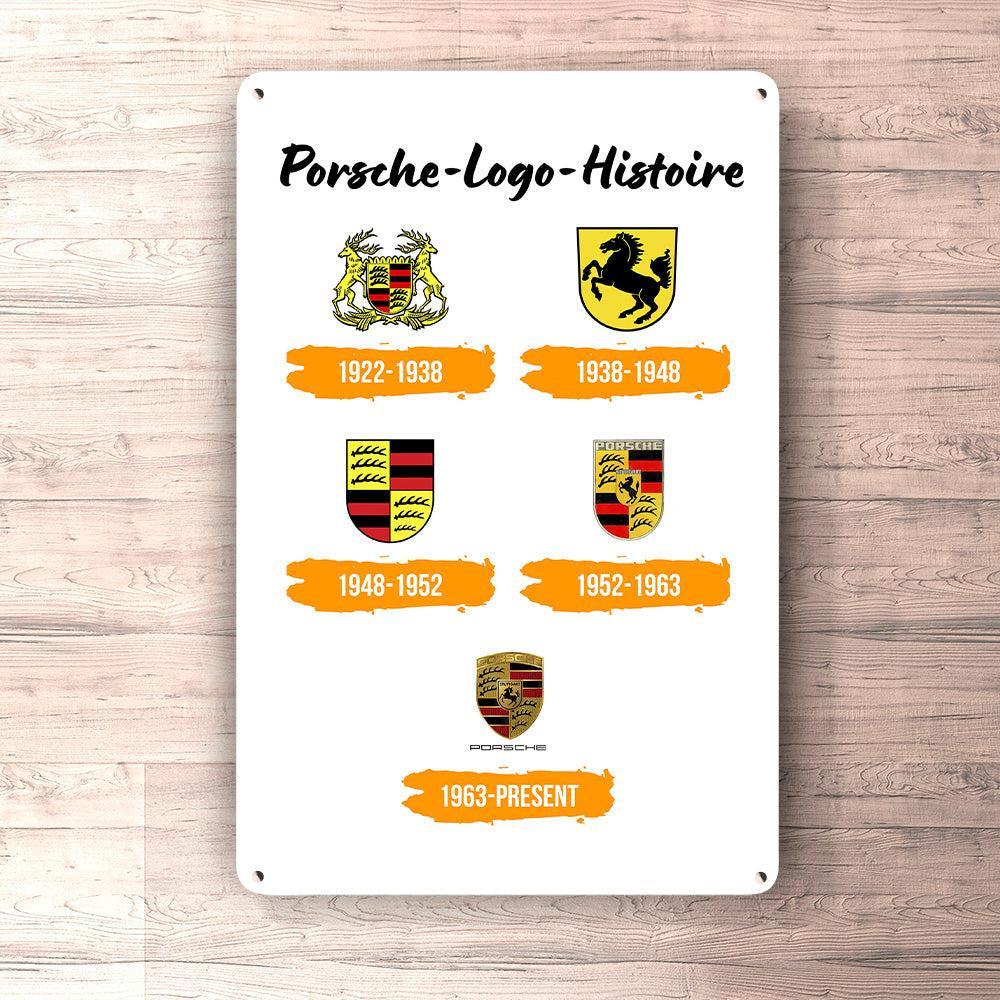 Porsche Logo Histoire Skilte, Musemåtte, Dørmåtte-Skilte-Porsche-Garage Culture Shop- garage - man cave - merchandise