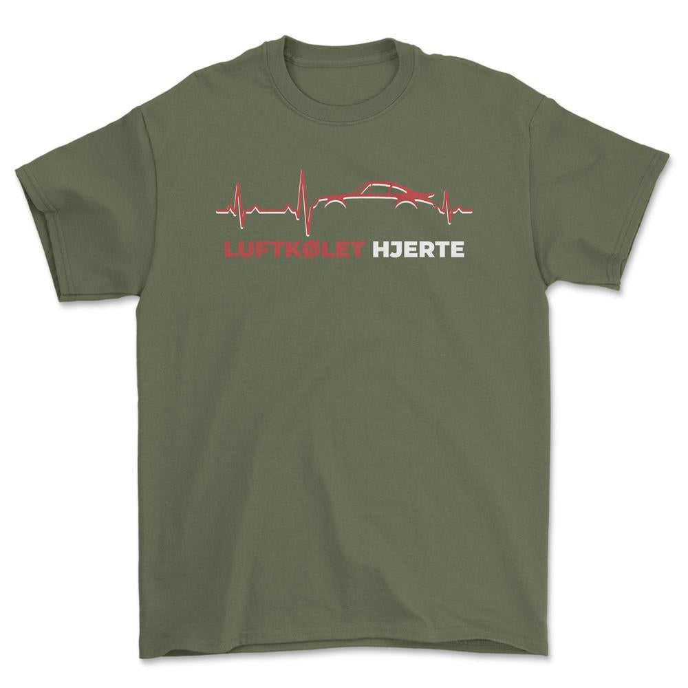 Porsche Luftkølet Hjerte - Unisex T-Shirt-Beklædning-Porsche-Grøn Militær-S-Garage Culture Shop- garage - man cave - merchandise