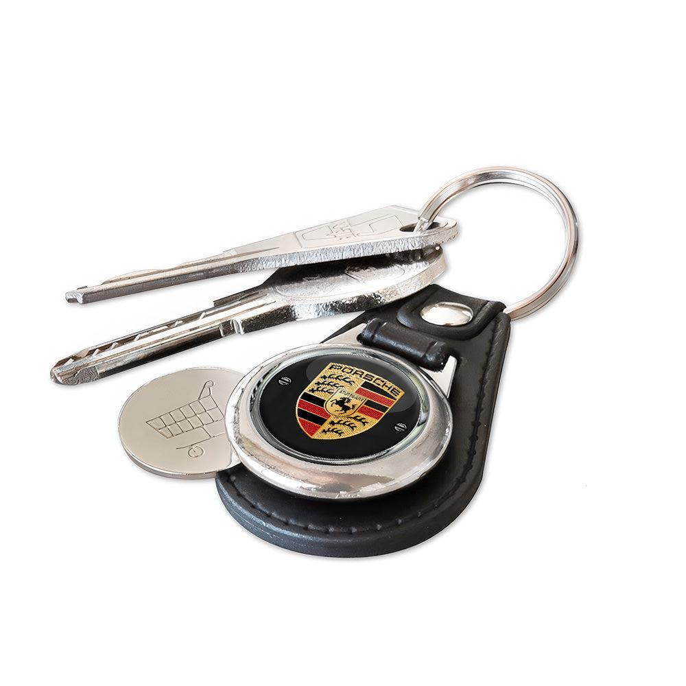 Porsche - Nøglering med Indkøbsvognsmønt – Metal & Kunstlæder-Nøglering-Porsche-Garage Culture Shop- garage - man cave - merchandise