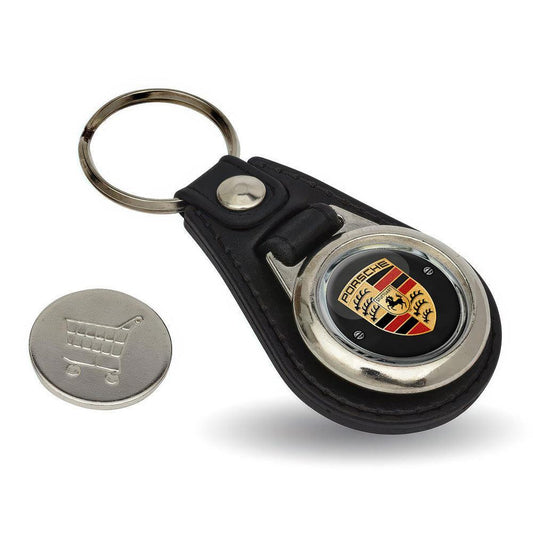 Porsche - Nøglering med Indkøbsvognsmønt – Metal & Kunstlæder-Nøglering-Porsche-Garage Culture Shop- garage - man cave - merchandise