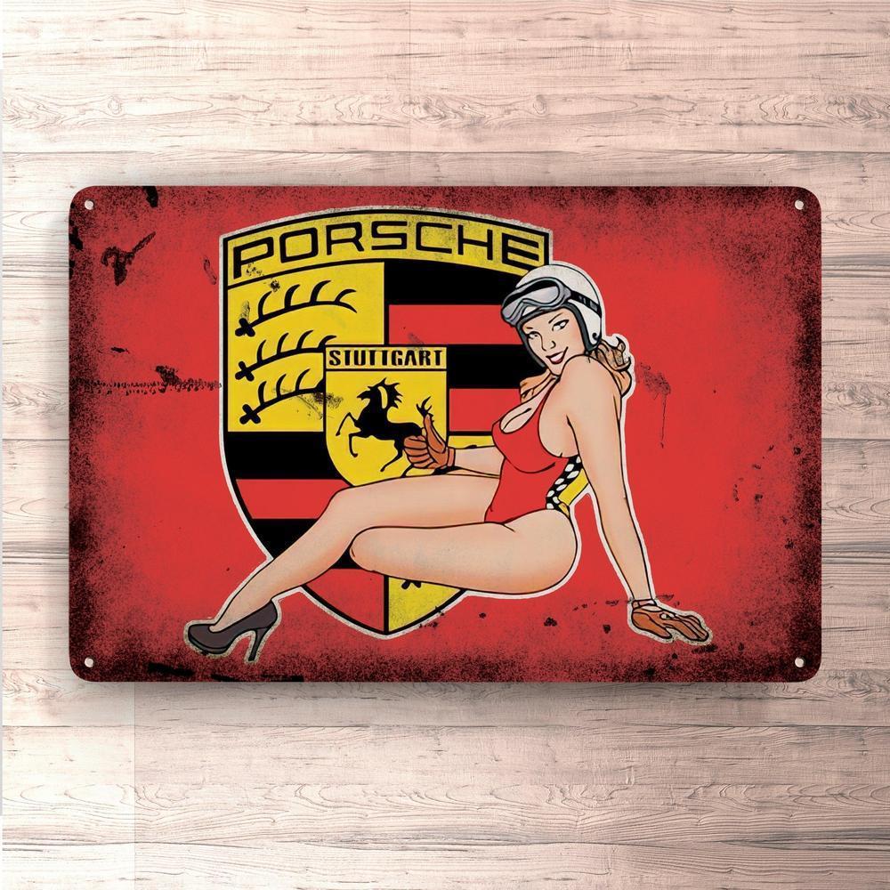 Porsche Pin-Up Vintage Skilte, Musemåtte, Dørmåtte , Plakat-Skilte-Porsche-Garage Culture Shop- garage - man cave - merchandise
