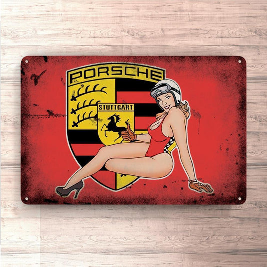 Porsche Pin-Up Vintage Skilte, Musemåtte, Dørmåtte-Skilte-Porsche-Garage Culture Shop- garage - man cave - merchandise