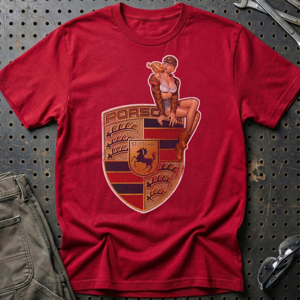 Porsche Pinup T-Shirt-Beklædning-Porsche-Rød-S-Garage Culture Shop- garage - man cave - merchandise
