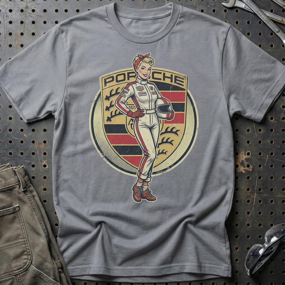Porsche Pinup - Unisex T-Shirt , Bomuld-Beklædning-Porsche-Grå Sport-S-Garage Culture Shop- garage - man cave - merchandise