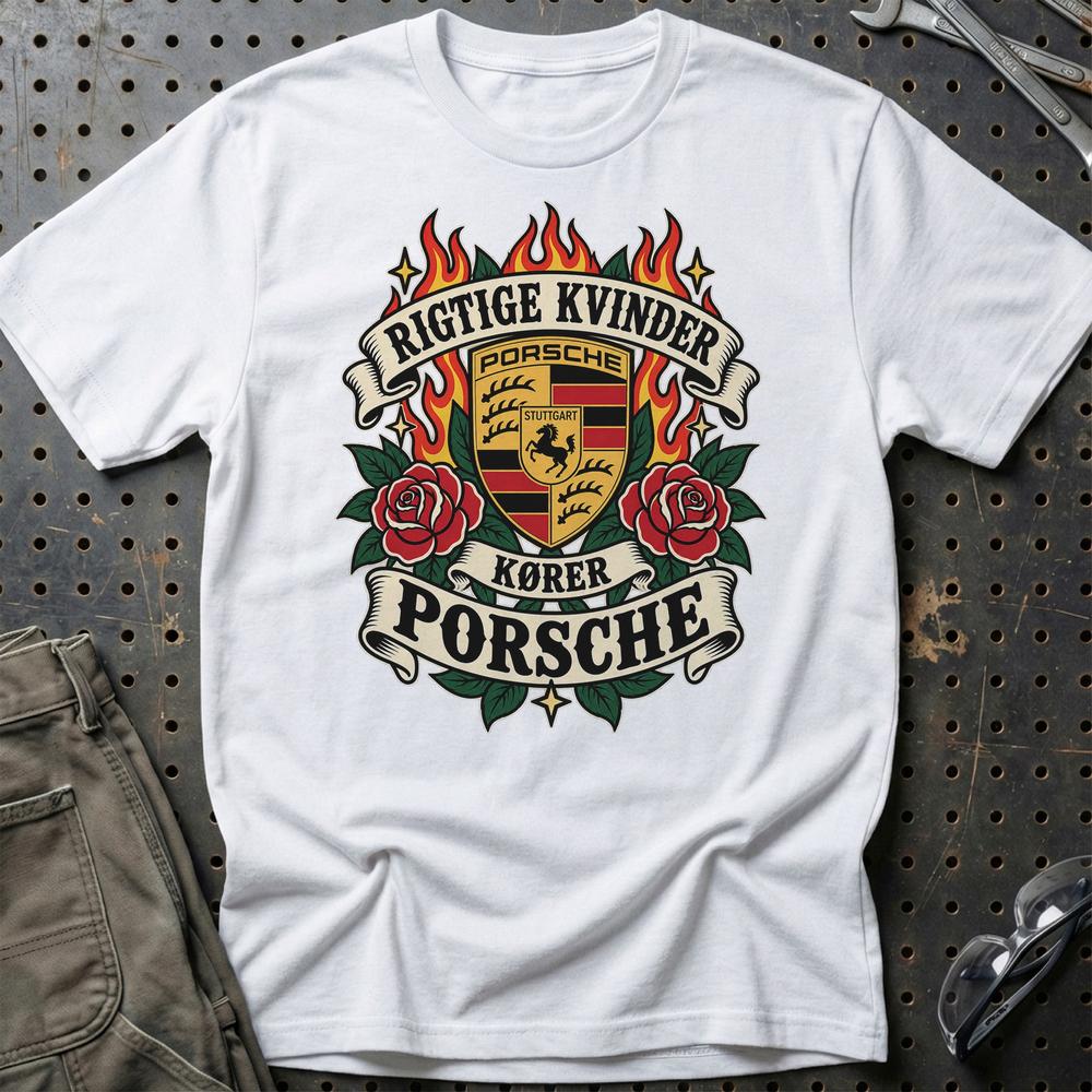 
Produktbillede af Porsche Rigtige Kvinder Kører – Roser og Flammer T-Shirt