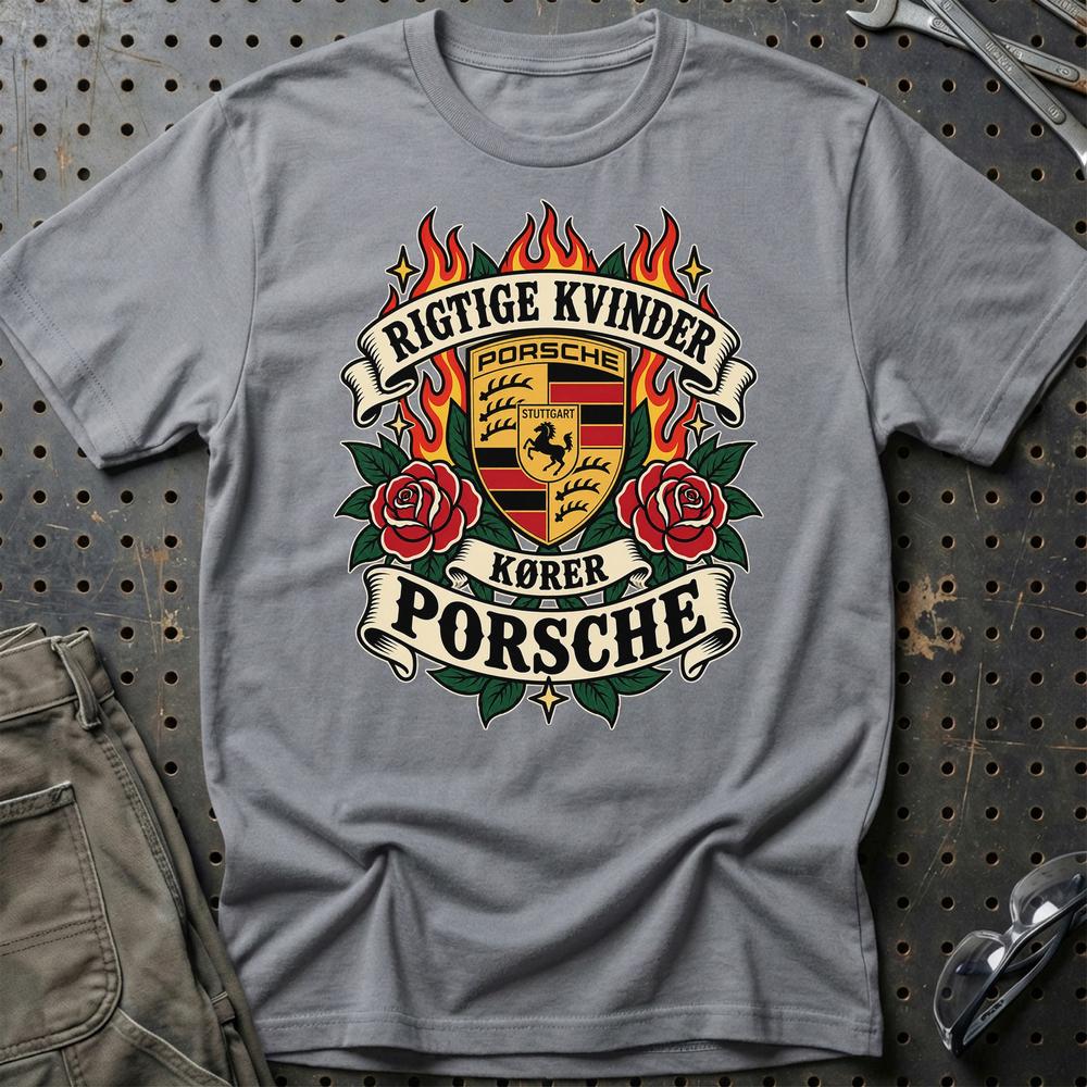 
Produktbillede af Porsche Rigtige Kvinder Kører – Roser og Flammer T-Shirt