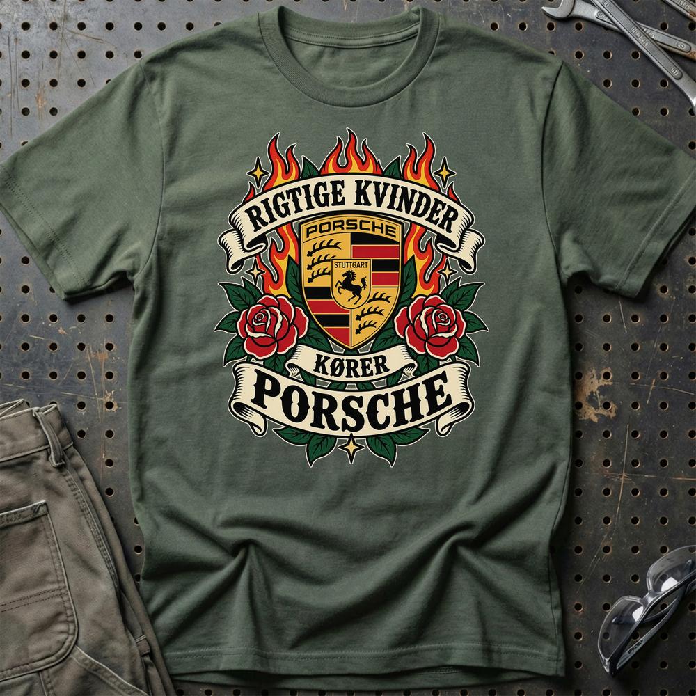 
Produktbillede af Porsche Rigtige Kvinder Kører – Roser og Flammer T-Shirt