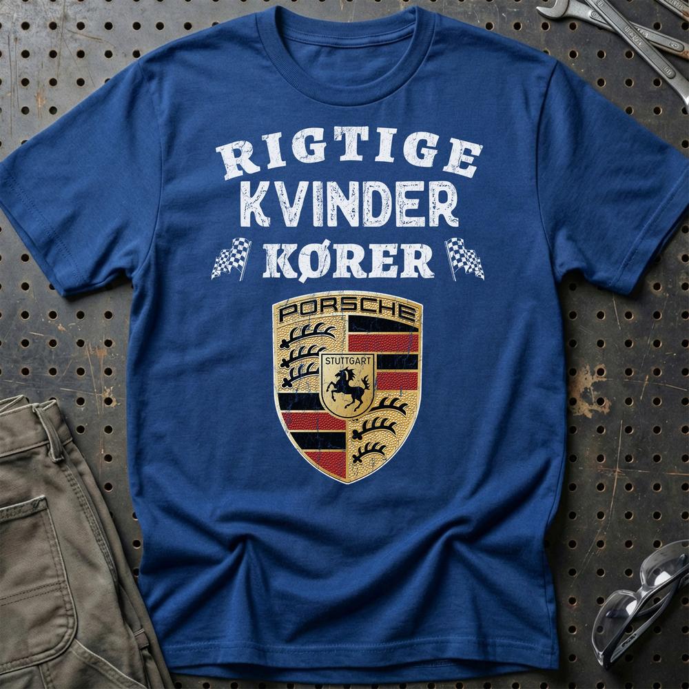 Porsche Rigtige Kvinder Kører T-Shirt-Beklædning-Porsche-Blå Royal-S-Garage Culture Shop- garage - man cave - merchandise