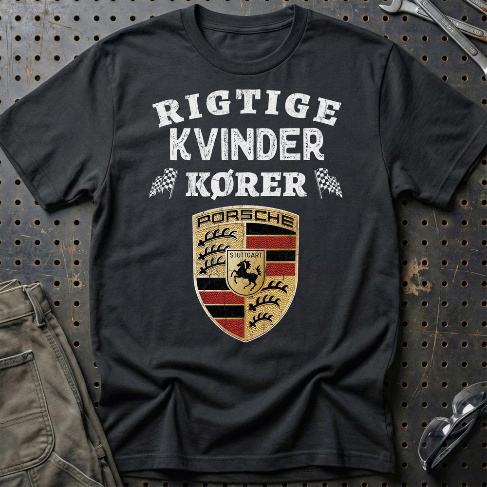 Porsche Rigtige Kvinder Kører T-Shirt-Beklædning-Porsche-Sort-S-Garage Culture Shop- garage - man cave - merchandise