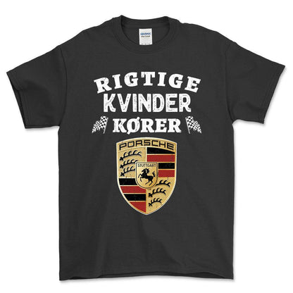Porsche Rigtige Kvinder Kører - Unisex T-Shirt , Bomuld-Beklædning-Porsche-Sort-S-Forside-Garage Culture Shop- garage - man cave - merchandise