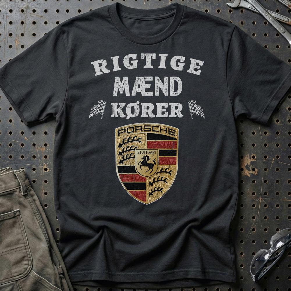 Porsche Rigtige Mænd Kører - Unisex T-Shirt , Bomuld-Beklædning-Porsche-Sort-S-Garage Culture Shop- garage - man cave - merchandise