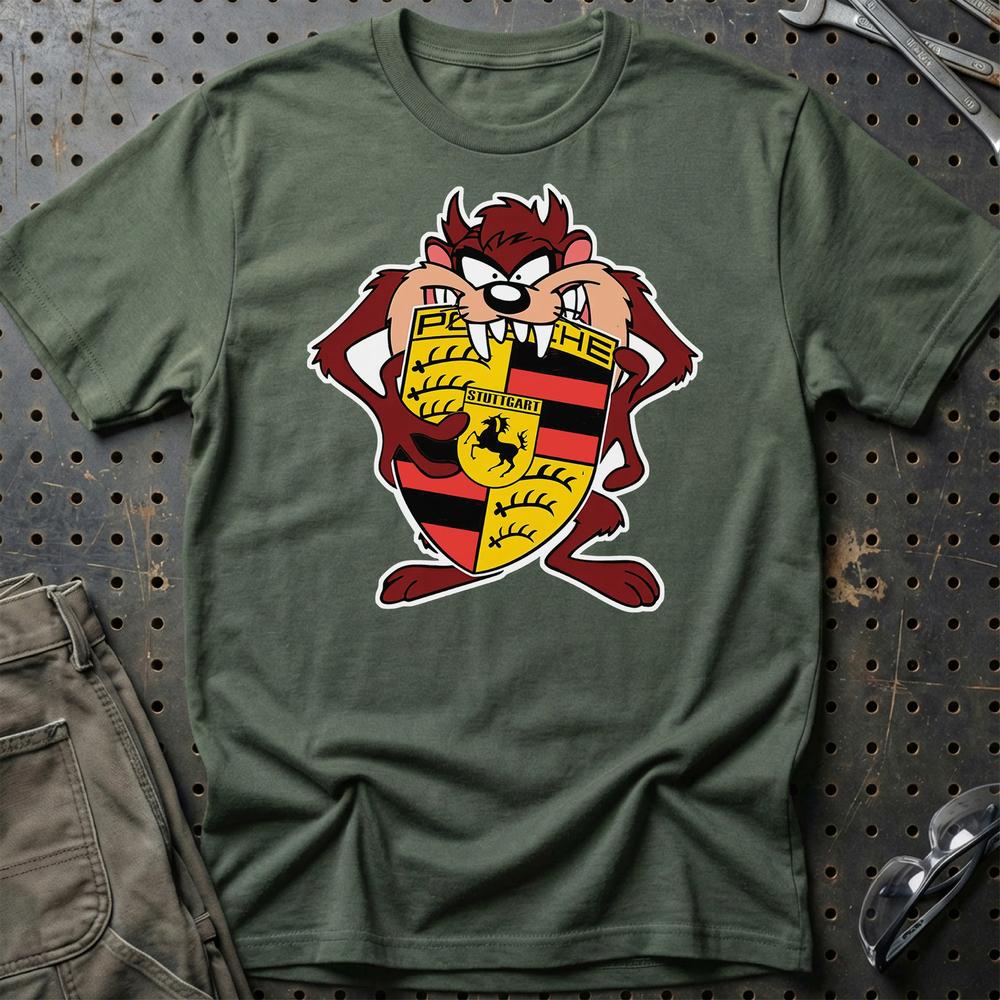 Porsche TAZ Unisex T-Shirt , Bomuld-Beklædning-Porsche-Grøn Militær-S-Garage Culture Shop- garage - man cave - merchandise