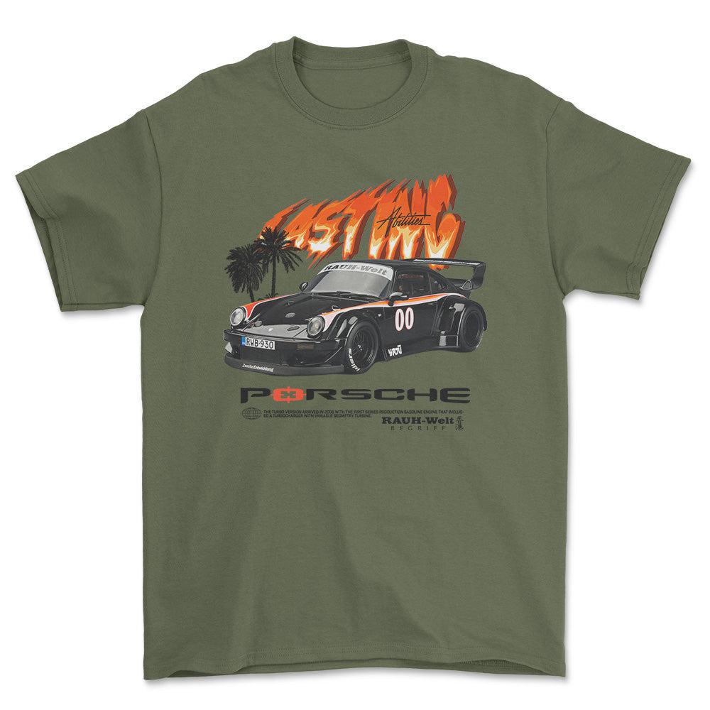 Porsche Turbo - Unisex T-Shirt-Beklædning-Porsche-Grøn Militær-S-Forside-Garage Culture Shop- garage - man cave - merchandise