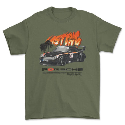 Porsche Turbo - Unisex T-Shirt-Beklædning-Porsche-Grøn Militær-S-Forside-Garage Culture Shop- garage - man cave - merchandise
