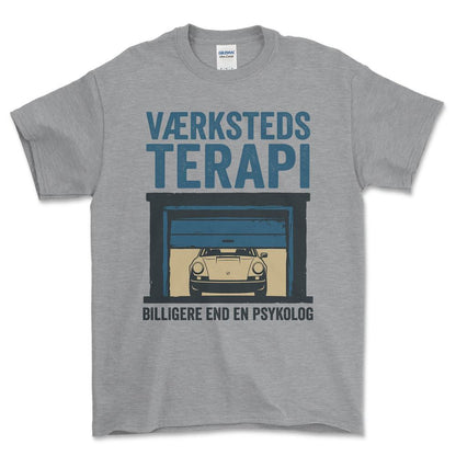 Porsche Værksteds Terapi - Unisex T-Shirt-Beklædning-Porsche-Grå Sport-S-Garage Culture Shop- garage - man cave - merchandise