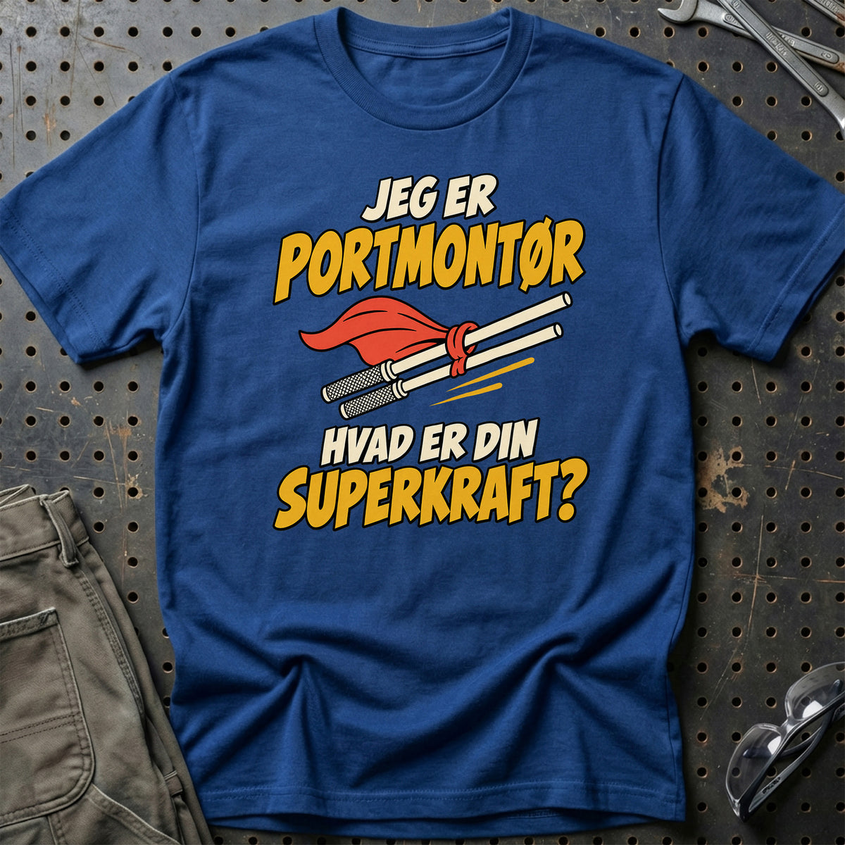 
Portmontør – Hvad er din superkraft? – Unisex T-Shirt – Blå Royal