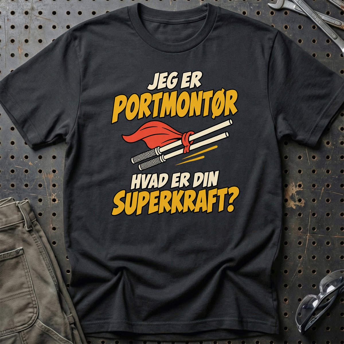 
Portmontør – Hvad er din superkraft? – Unisex T-Shirt – Sort