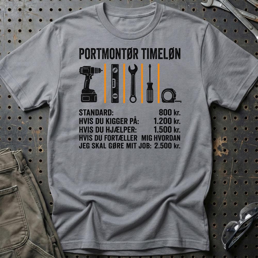 Portmontør Timeløn - Unisex T-Shirt , Bomuld-Beklædning-Garage Culture-Grå Sport-S-Garage Culture Shop- garage - man cave - merchandise