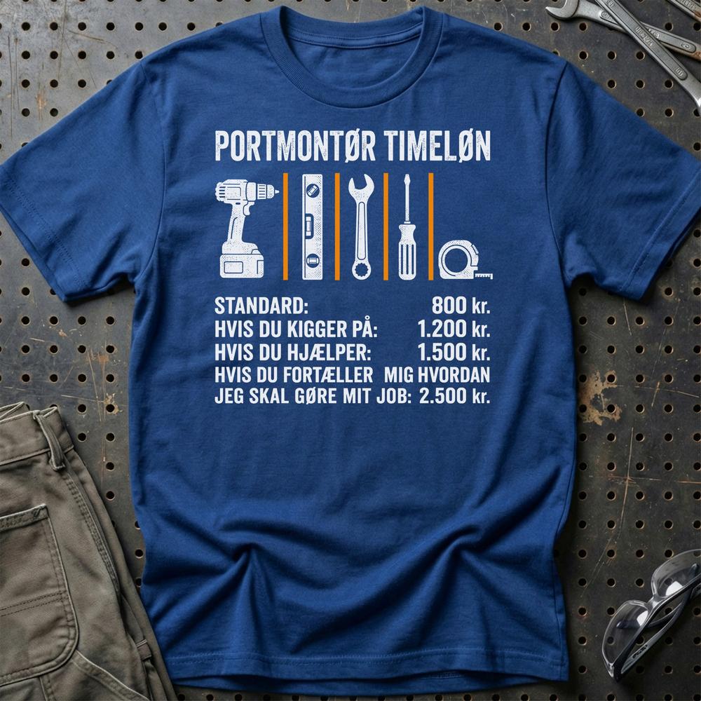 Portmontør Timeløn - Unisex T-Shirt , Bomuld-Beklædning-Garage Culture-Blå Royal-S-Garage Culture Shop- garage - man cave - merchandise