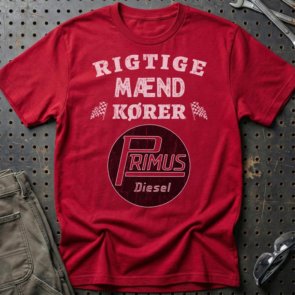 Primus Rigtige Mænd Kører T-Shirt-Beklædning-Primus-Rød-S-Garage Culture Shop- garage - man cave - merchandise