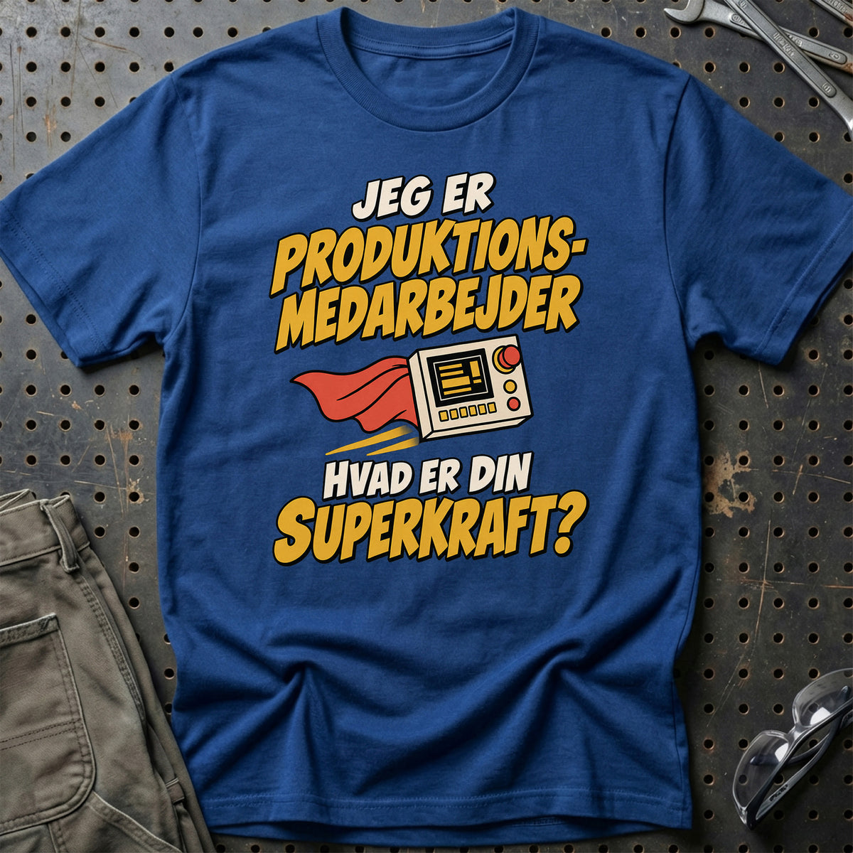 
Produktionsmedarbejder – Hvad er din superkraft? – Unisex T-Shirt – Blå Royal