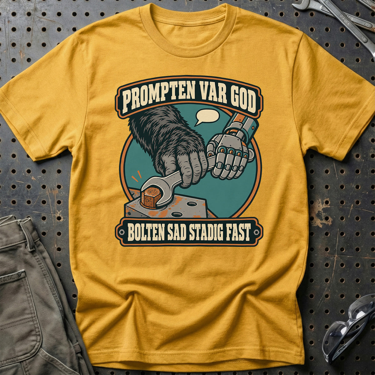 
Prompten var god – Bolten sad stadig fast T-Shirt – Guld