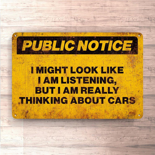 Public Notice I Am Really Thinking About Cars Skilte, Musemåtte, Dørmåtte-Skilte-Funny Garage-Garage Culture Shop- garage - man cave - merchandise