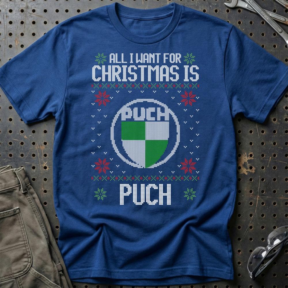 Puch - All I Want For Christmas - Unisex T-Shirt , Bomuld-Beklædning-Puch-Blå Royal-S-Garage Culture Shop- garage - man cave - merchandise