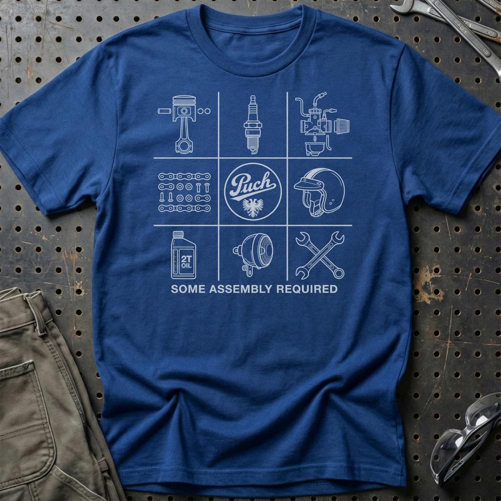 Puch Assembly Required T-Shirt-Beklædning-Puch-Blå Royal-S-Garage Culture Shop- garage - man cave - merchandise