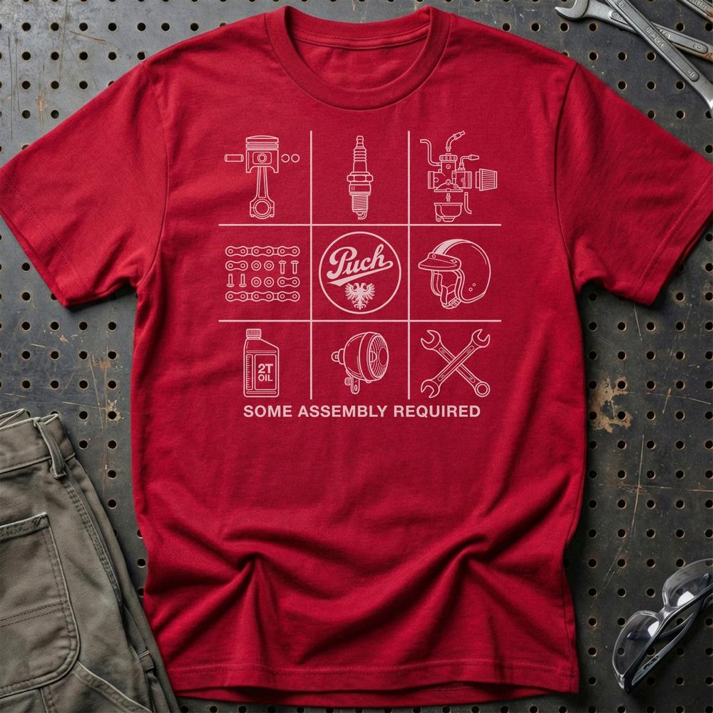 Puch Assembly Required T-Shirt-Beklædning-Puch-Rød-S-Garage Culture Shop- garage - man cave - merchandise