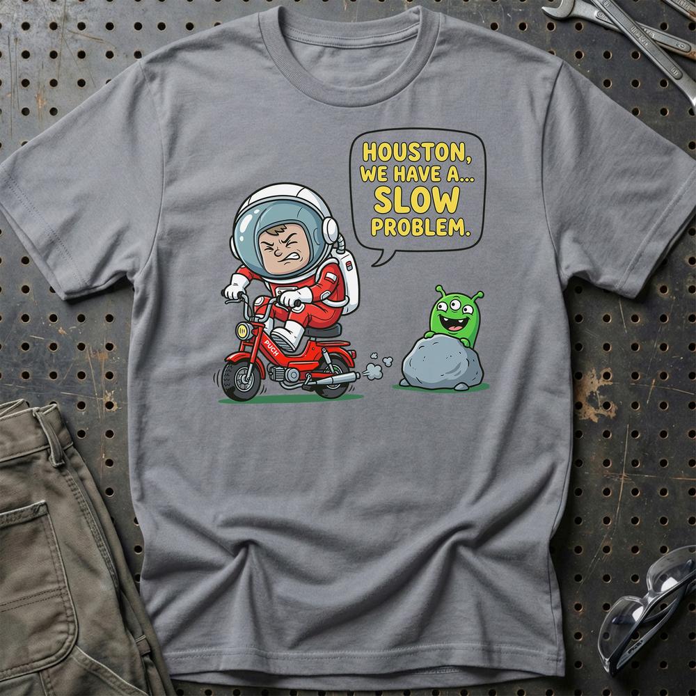 Puch Astronaut Houston We Have a Slow Problem T-Shirt-Beklædning-Puch-Grå Sport-S-Garage Culture Shop- garage - man cave - merchandise