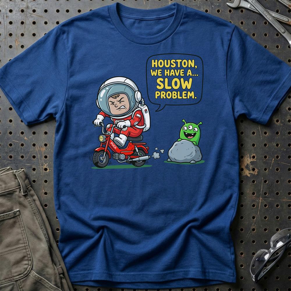 Puch Astronaut Houston We Have a Slow Problem T-Shirt-Beklædning-Puch-Blå Royal-S-Garage Culture Shop- garage - man cave - merchandise