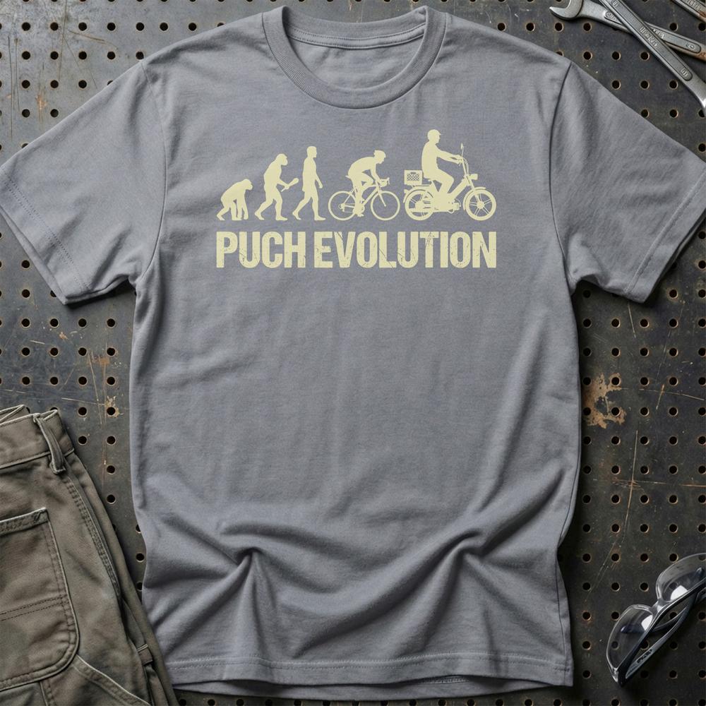 Puch Evolution - Unisex T-Shirt , Bomuld-Beklædning-Puch-Grå Sport-S-Garage Culture Shop- garage - man cave - merchandise