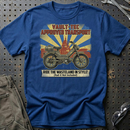 Puch Fallout Vault-Tec Approved Transport Wasteland Moped - Unisex T-Shirt , Bomuld-Beklædning-Puch-Blå Royal-S-Garage Culture Shop- garage - man cave - merchandise