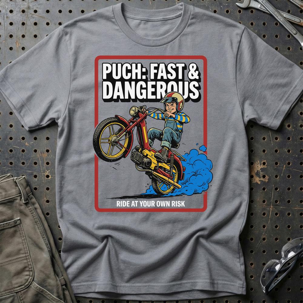 Puch Fast & Dangerous T-Shirt-Beklædning-Puch-Grå Sport-S-Garage Culture Shop- garage - man cave - merchandise