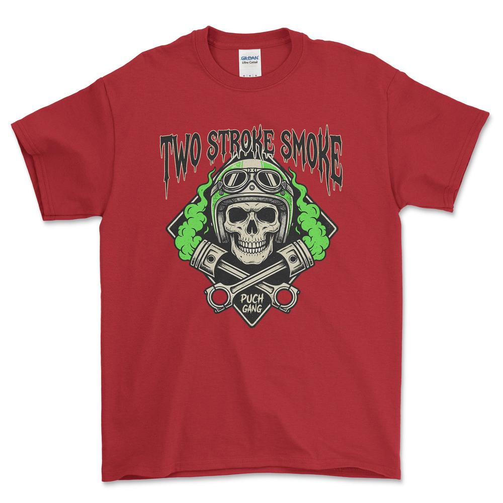 Puch Gang Two Stroke Smoke - Unisex T-Shirt , Bomuld-Beklædning-Puch-Rød-S-Garage Culture Shop- garage - man cave - merchandise