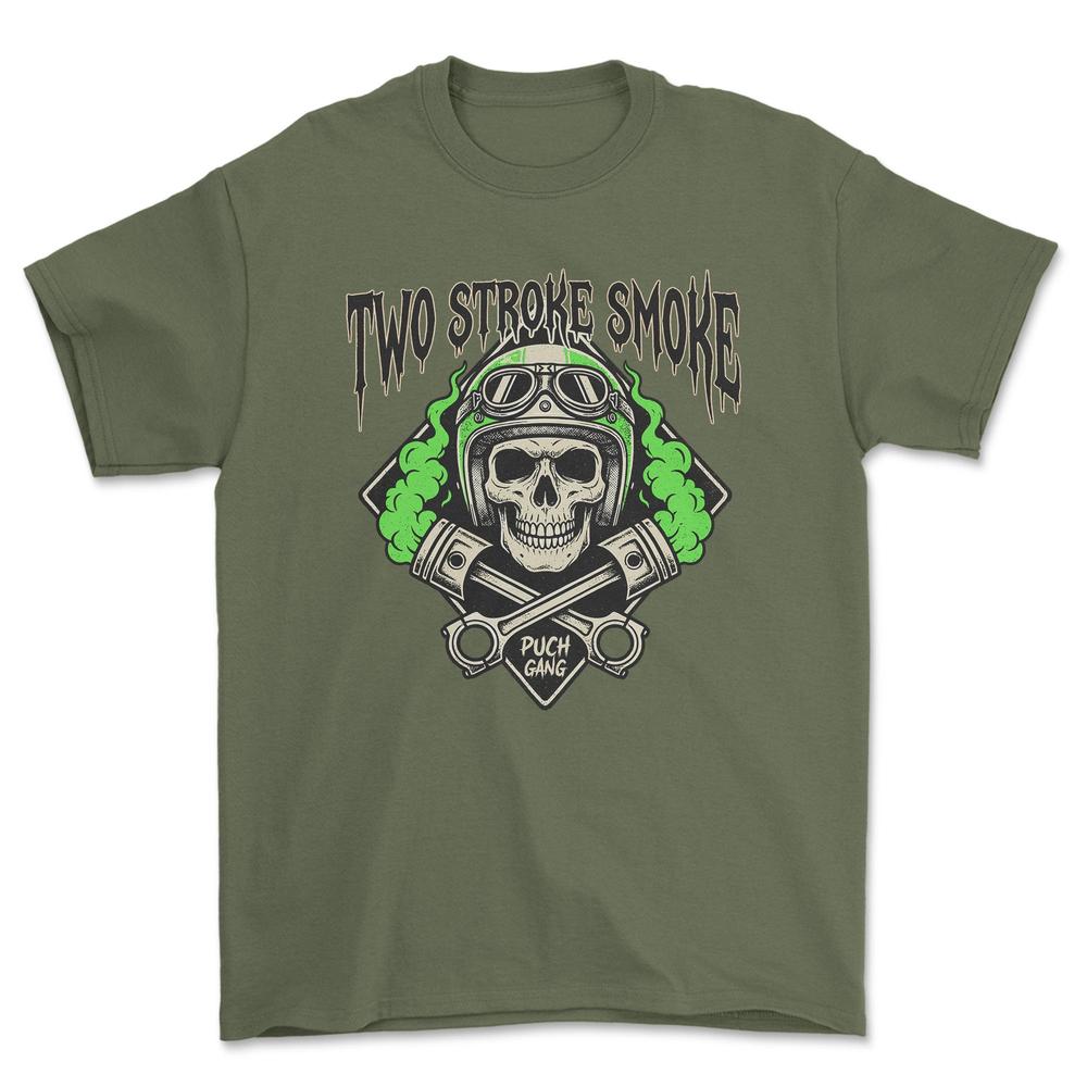 Puch Gang Two Stroke Smoke - Unisex T-Shirt , Bomuld-Beklædning-Puch-Grøn Militær-S-Garage Culture Shop- garage - man cave - merchandise