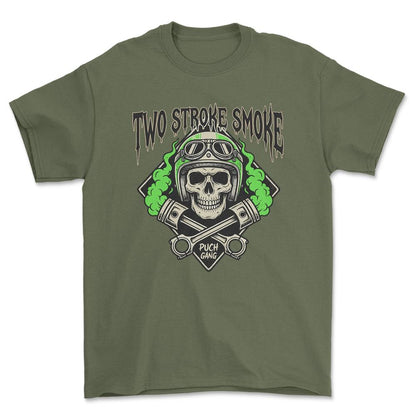 Puch Gang Two Stroke Smoke - Unisex T-Shirt , Bomuld-Beklædning-Puch-Grøn Militær-S-Garage Culture Shop- garage - man cave - merchandise