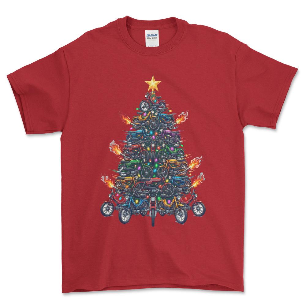Puch Juletræ Christmas Tree - Unisex T-Shirt-Beklædning-Puch-Rød-S-Forside-Garage Culture Shop- garage - man cave - merchandise