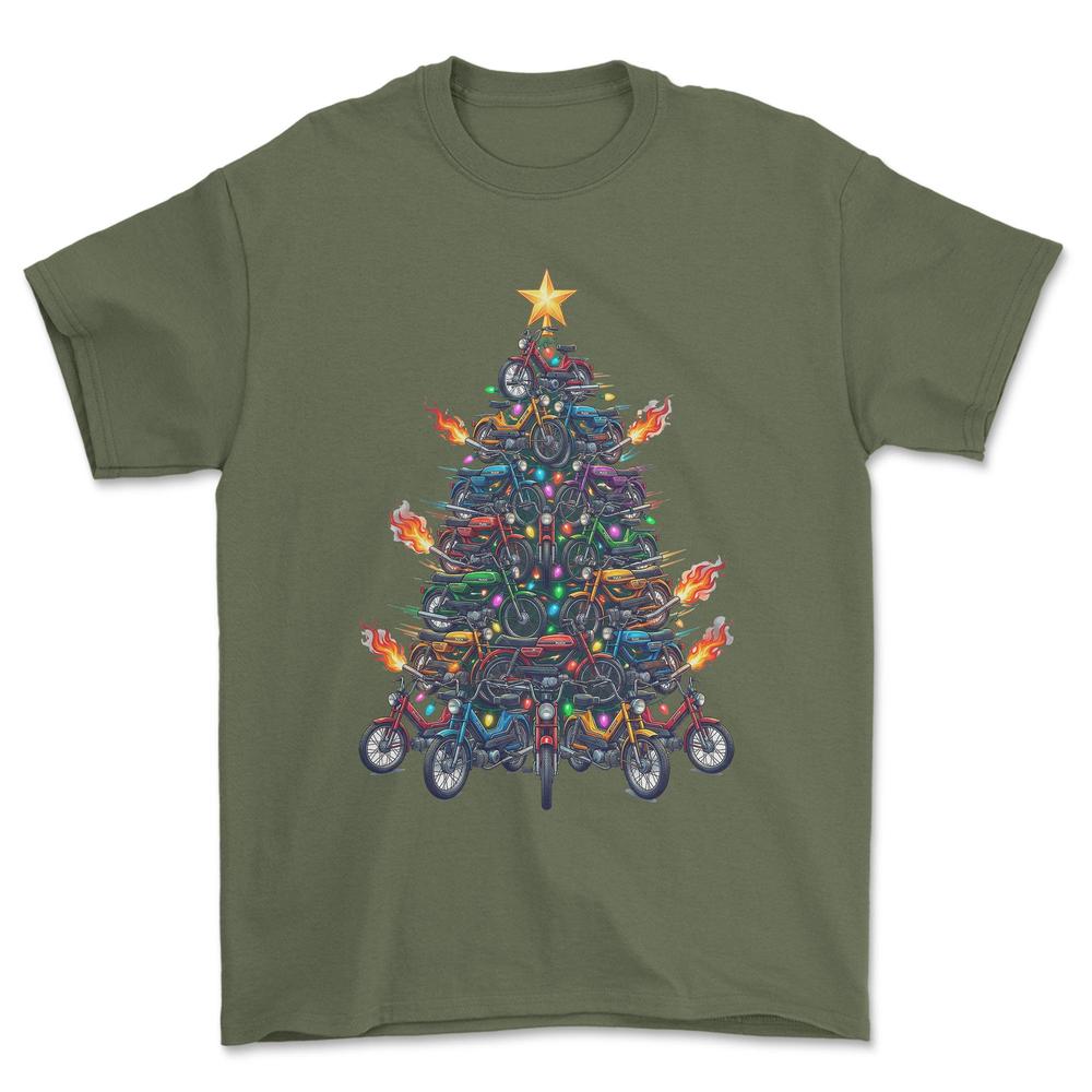 Puch Juletræ Christmas Tree - Unisex T-Shirt-Beklædning-Puch-Grøn Militær-S-Forside-Garage Culture Shop- garage - man cave - merchandise